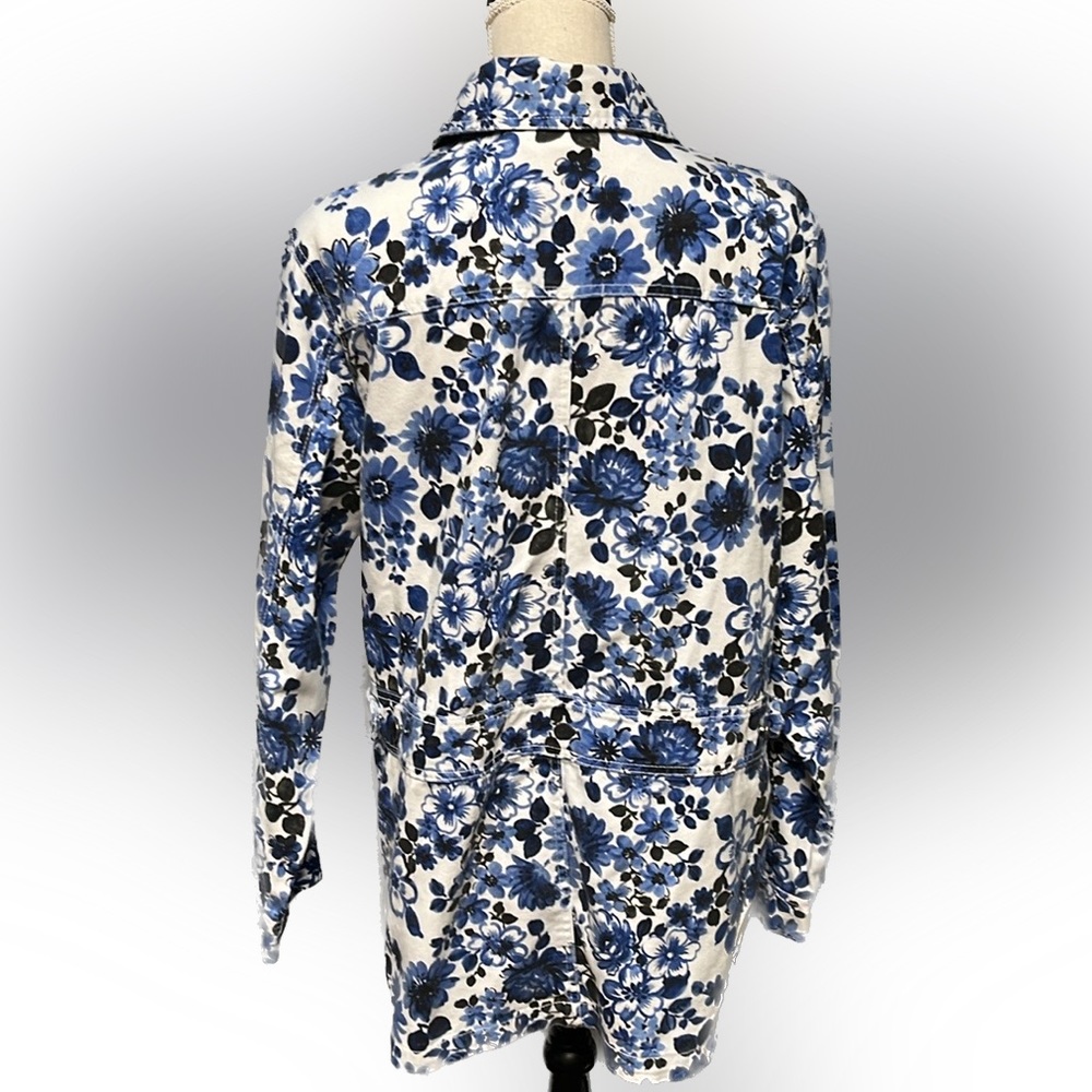 Roaman’s Blue & White Floral Denim Jacket 16W - Picture 2 of 15